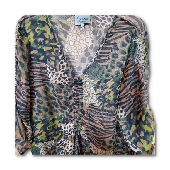 🏆166 Lynn Ritchie Animal Print Sheer Cinched Tunic Top - Picture 5 of 7